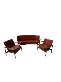 Mid-Century Modern Sofa and Lounge Chairs by Ib Kofod-Larsen for Frõscher, 1970s
